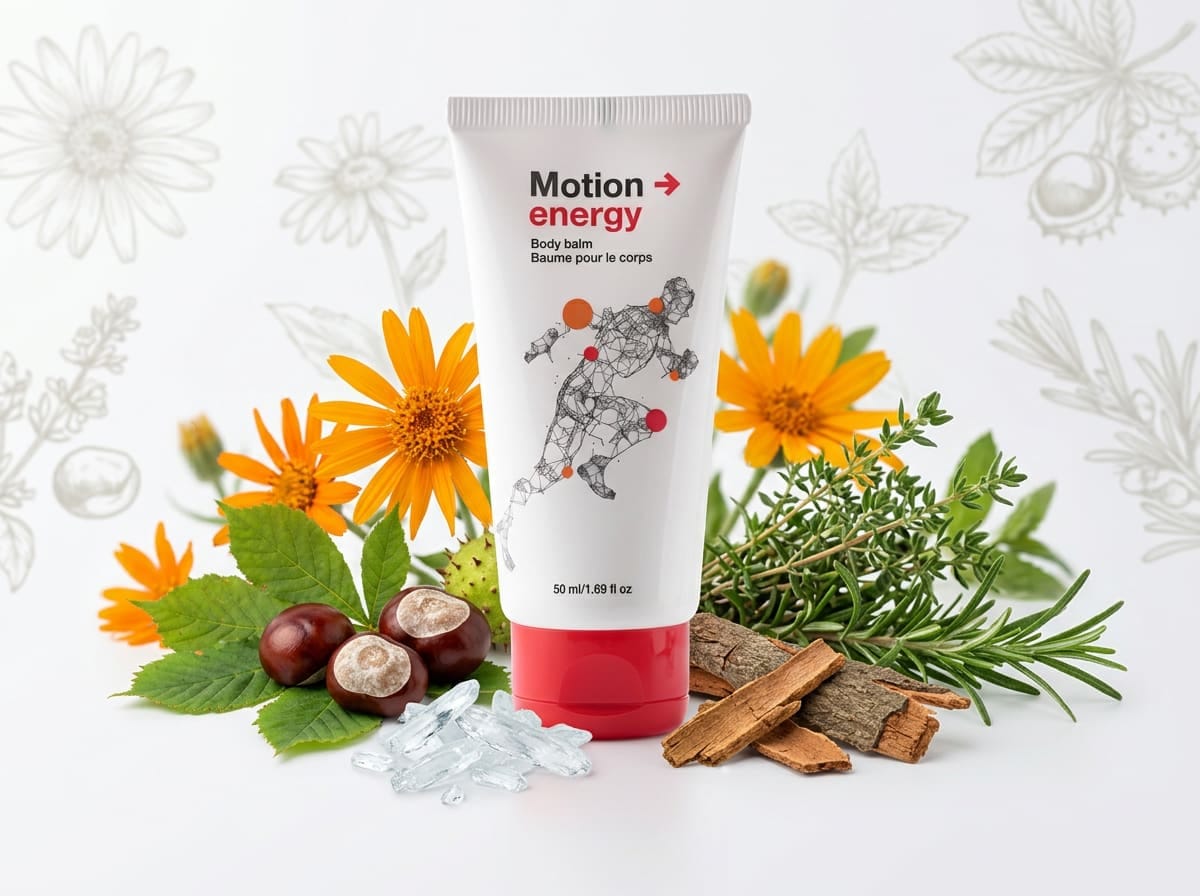 Motion Energy — ingredientes naturales: árnica, castaño de Indias, mentol y alcanfor
